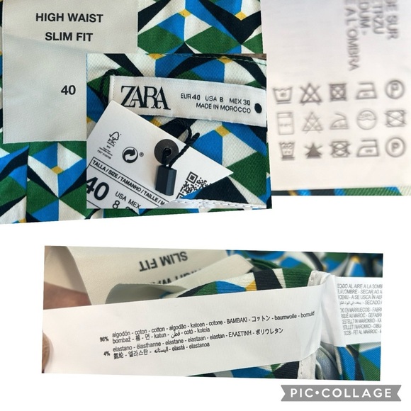 Zara blue green printed cropped slim fit ankle pants Sz 8 NW - Picture 10 of 15